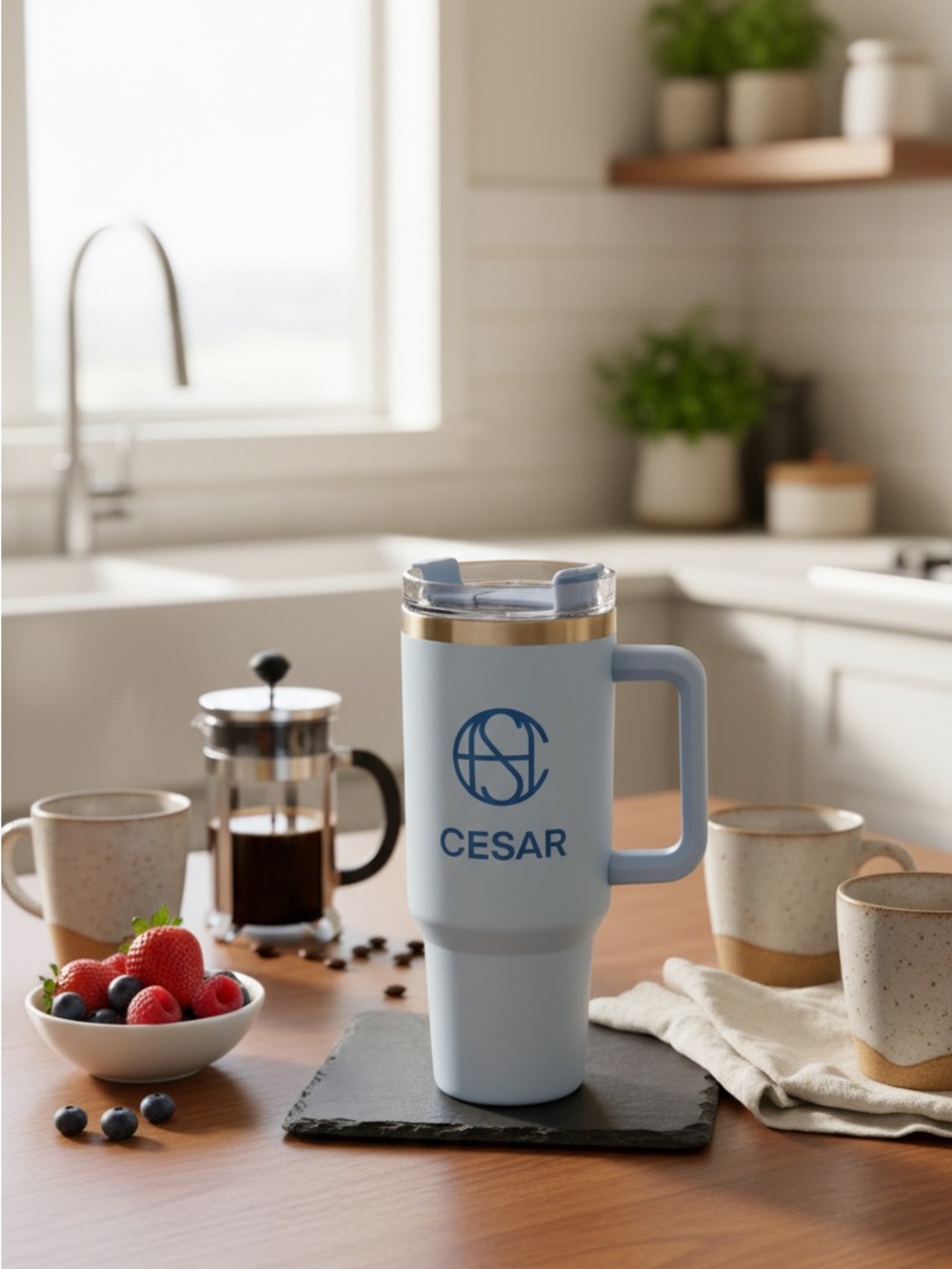 CESAR Blue Travel Mug with Handle